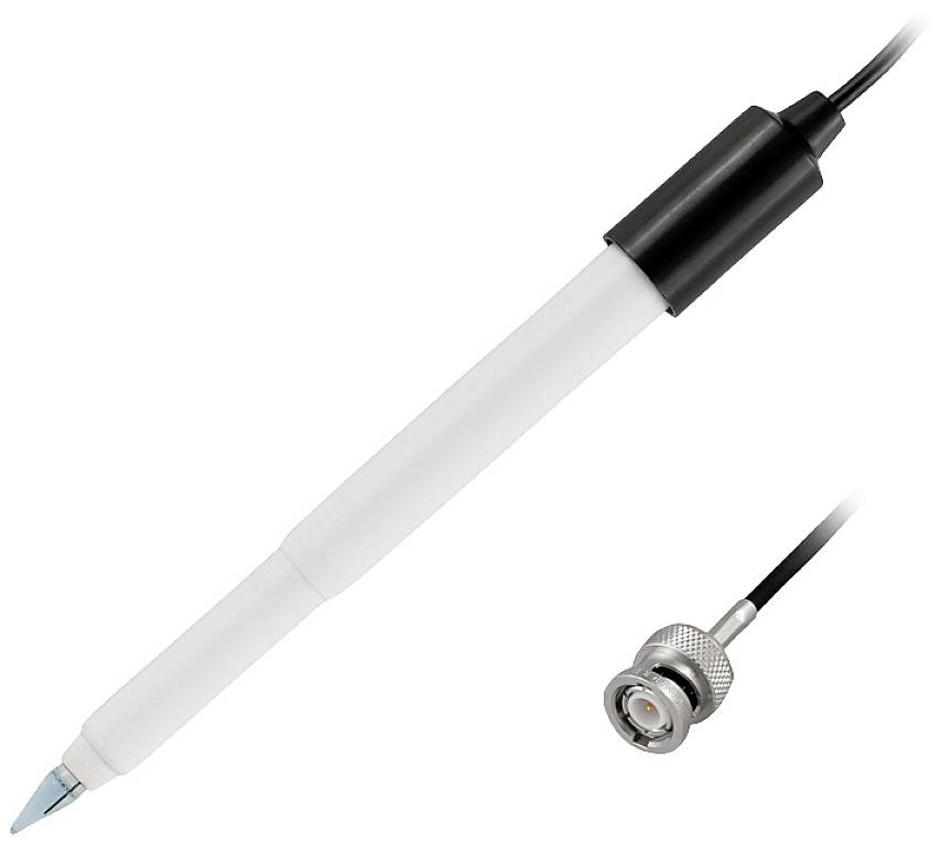 Langer, weißer pH-Sensor mit Kabel und Stecker, geeignet zur Messung von pH-Werten in Flüssigkeiten.