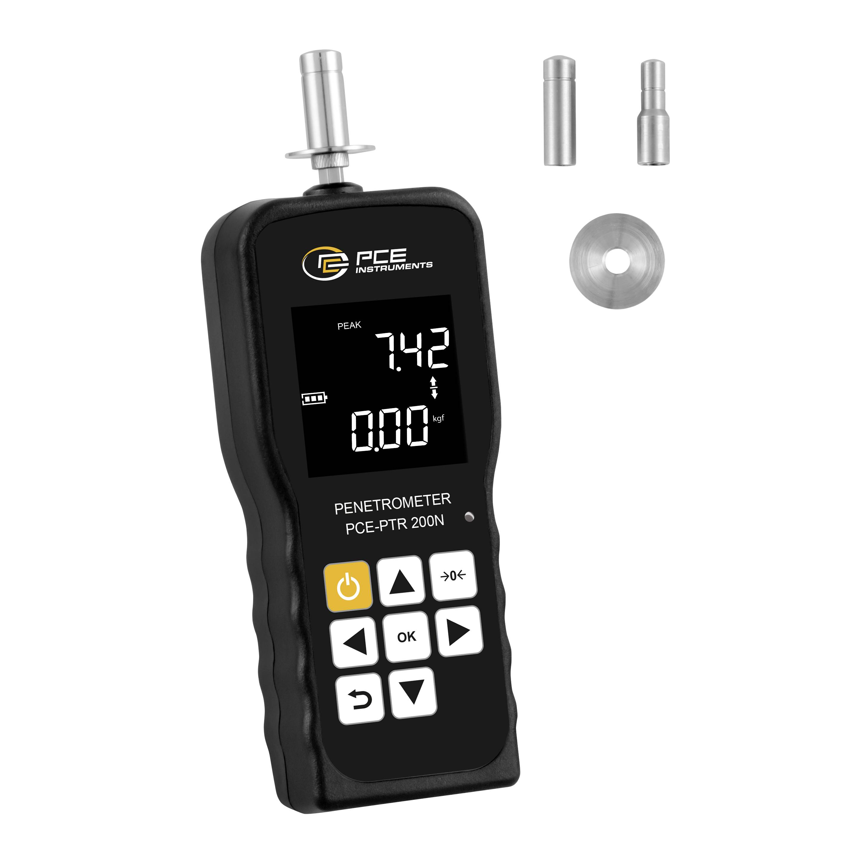 Tragbarer PCE-Penetrometer mit digitaler Anzeige, die „PEAK 7.42