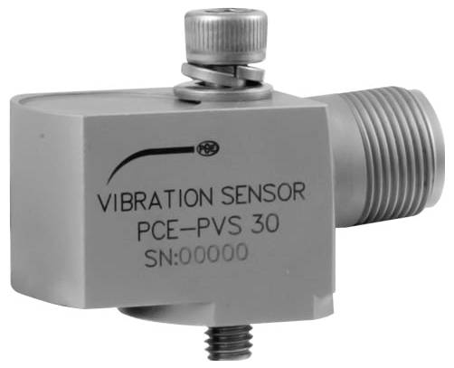 Grauer industrieller Vibrationssensor mit der Bezeichnung „VIBRATION SENSOR PCE-PVS 30