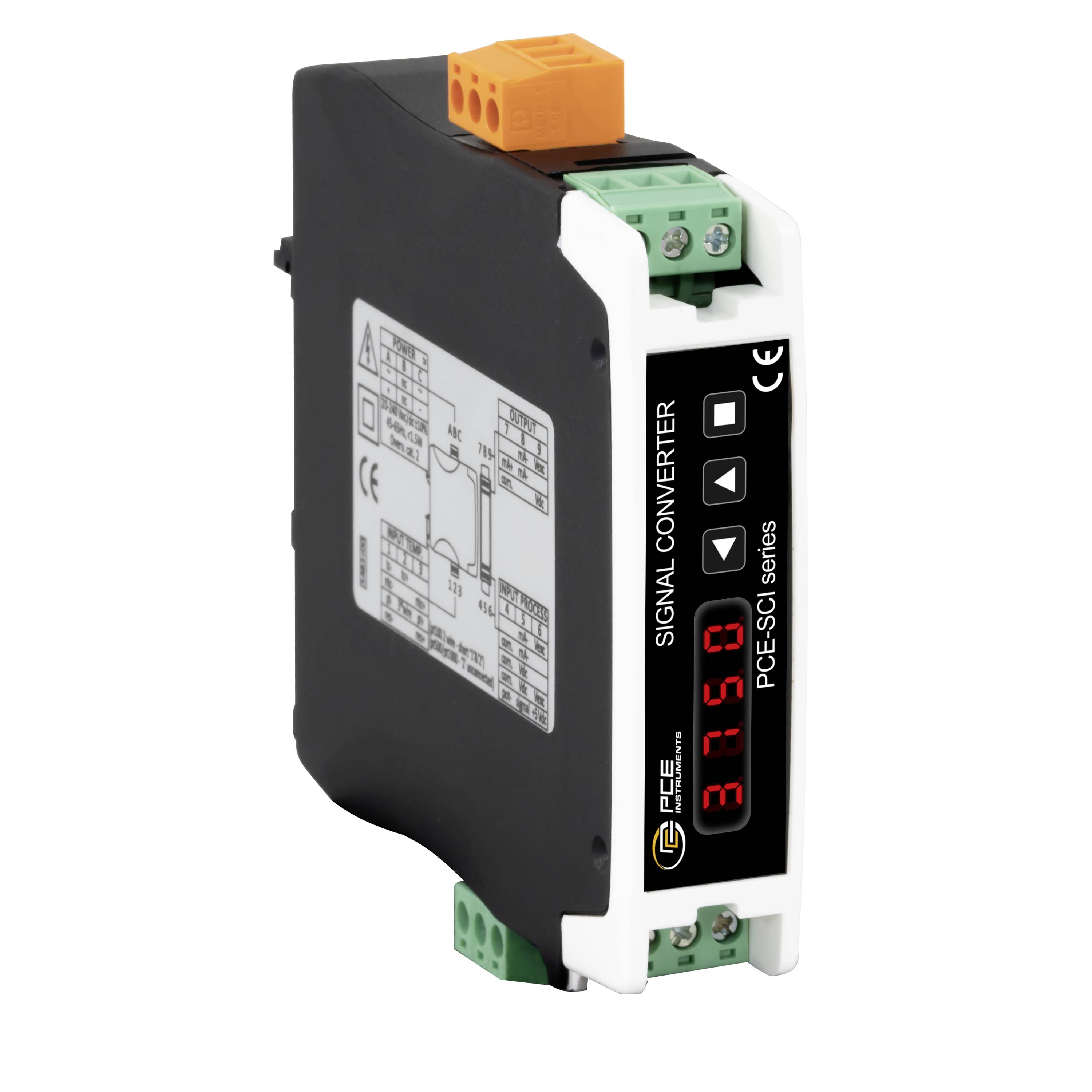 Industrielles Signalwandlermodul mit rotem digitalen Display und Anschlussblöcken, gekennzeichnet als „SIGNAL CONVERTER