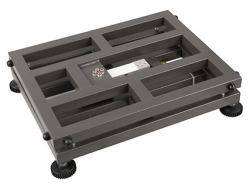 Metallrahmen mit rechteckigen Aussparungen und einem Rad an der Ecke. Möglicherweise eine Basis für Möbel oder Geräte.