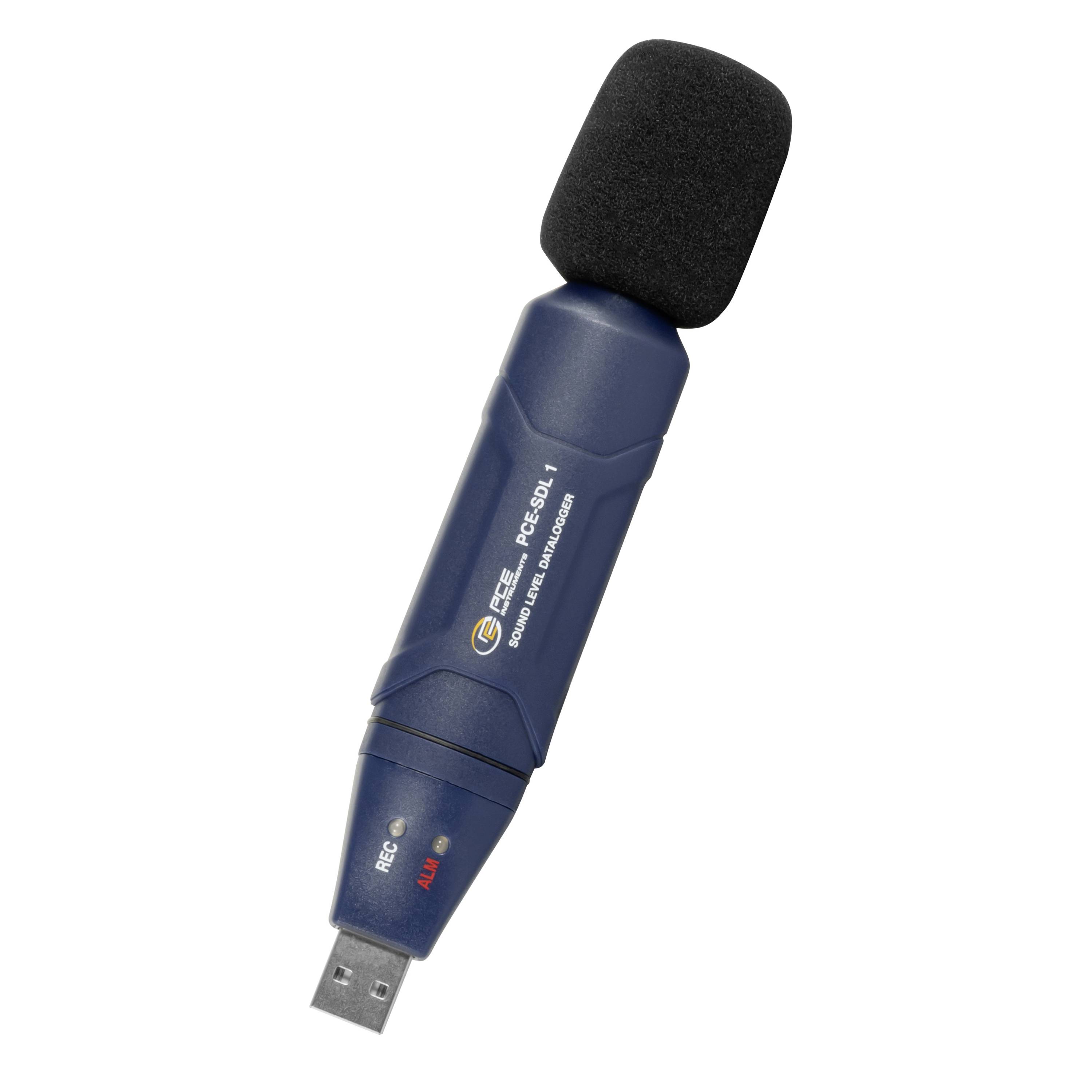 Blauer USB-Digitalrecorder mit schwarzem Schaumstoff-Windschutz-Mikrofon.