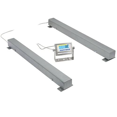 Digitale Bodenwaage mit zwei langen Metallwägestrahlen und separater LCD-Anzeigeeinheit