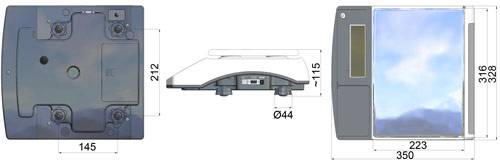 Waage mit digitalem Display, seitlich dargestellt, ca. 115 mm hoch und 44 mm breit.