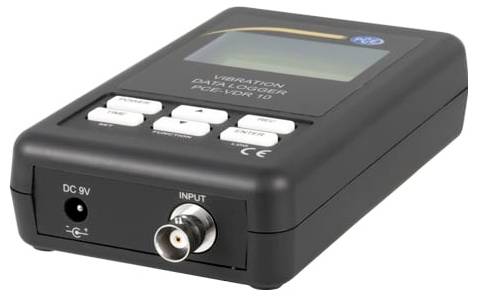 Tragbares Handgerät zur Erfassung von Vibrationsdaten mit LCD-Bildschirm, beschriftet mit „VIBRATION DATA LOGGER GENERATOR