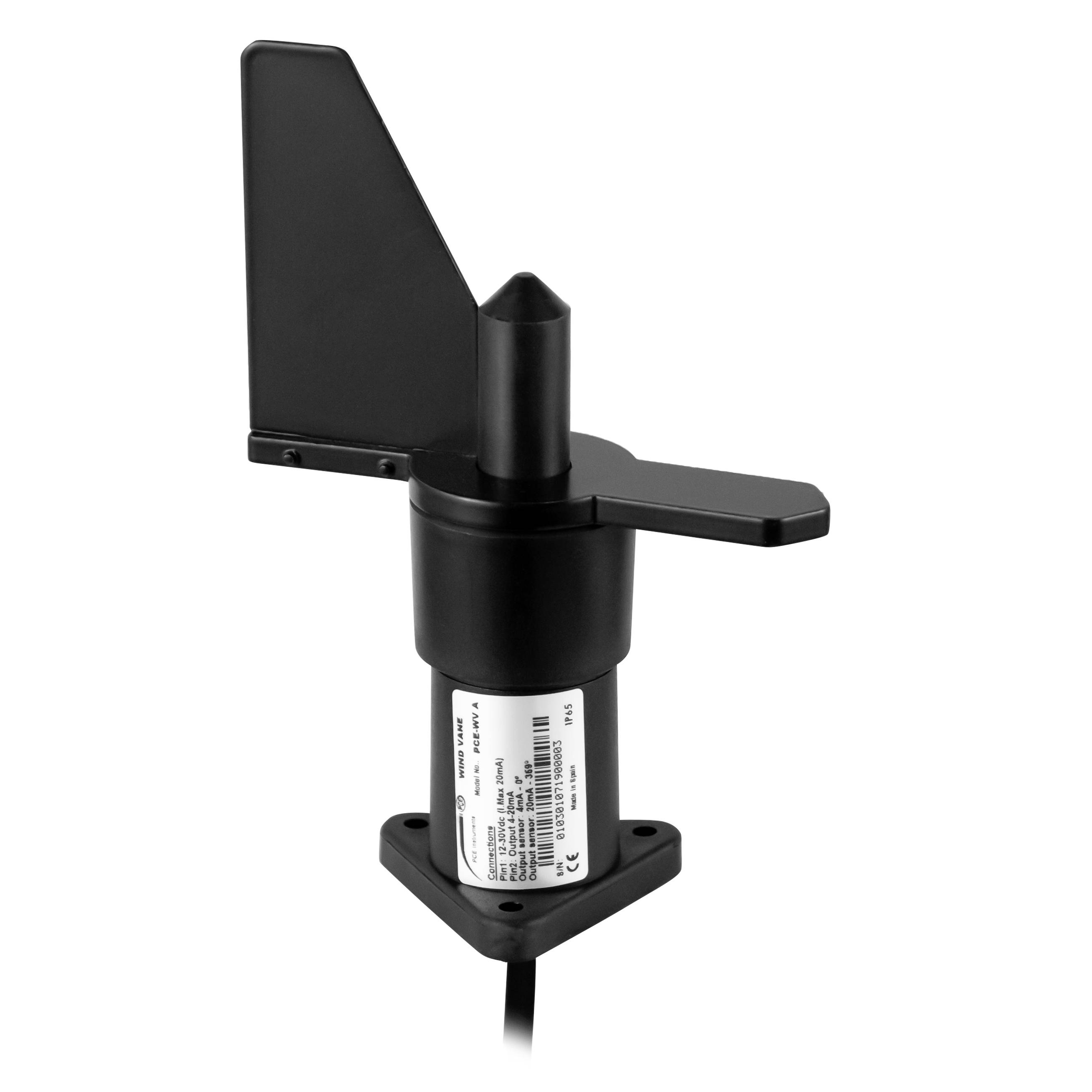 Schwarze Meeresantenne oder Sensor auf quadratischer Basis mit Kabel, vor weißem Hintergrund dargestellt.
