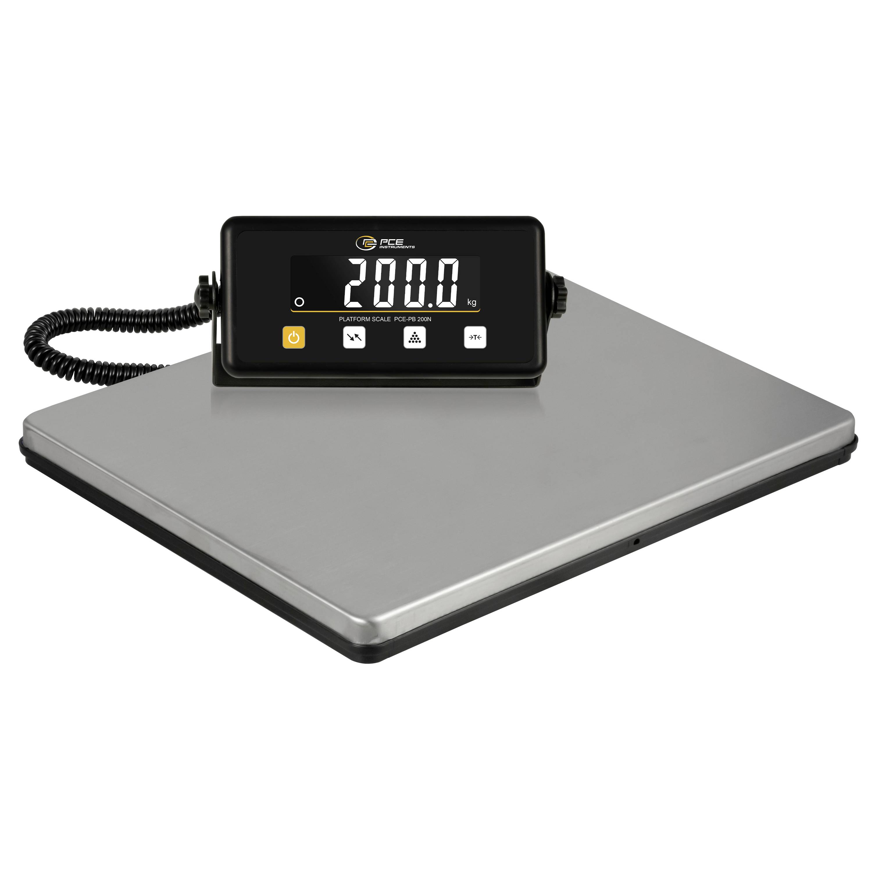 Digitale Plattformwaage mit abnehmbarem Display, das 200,0 kg auf einer grauen Wägeplattform anzeigt.