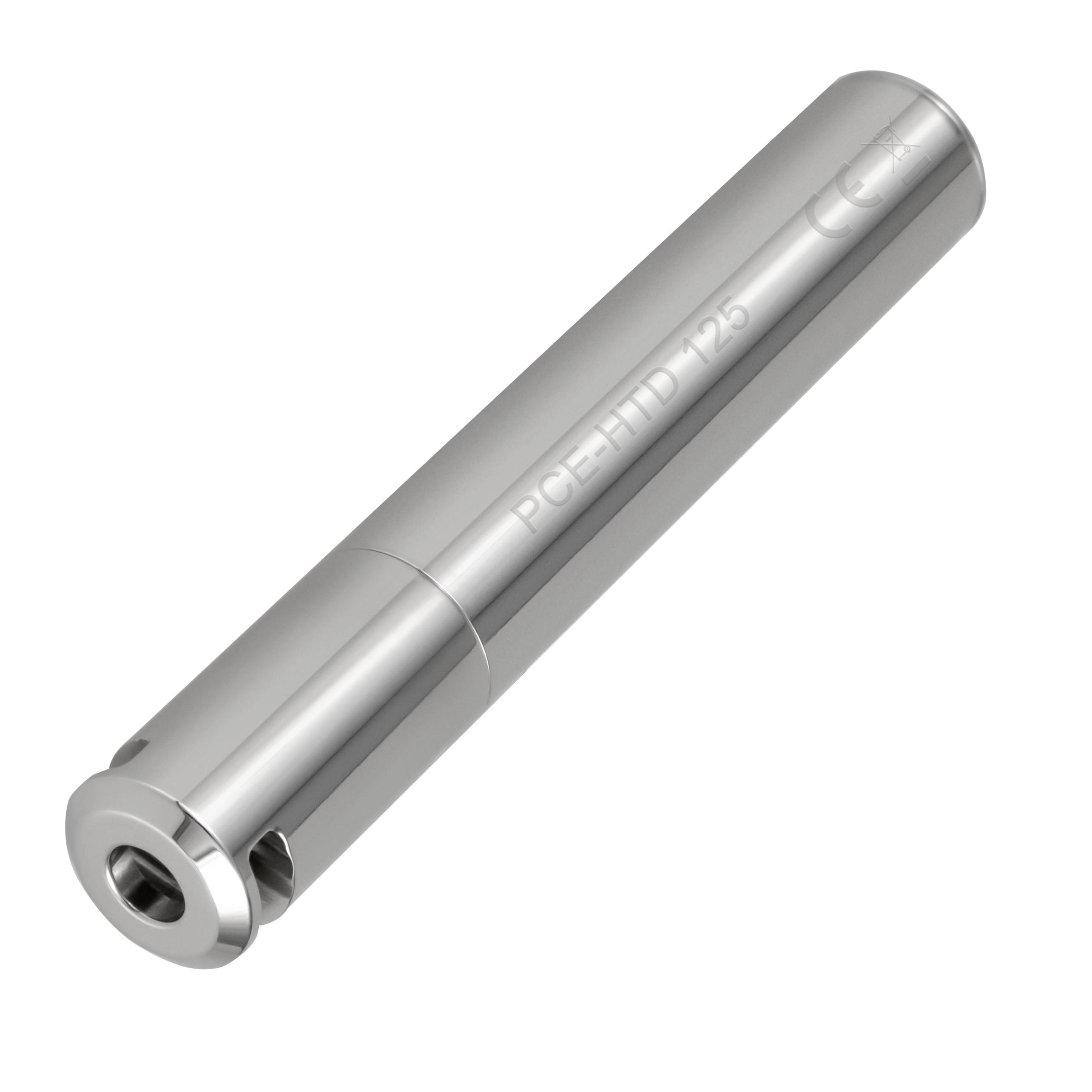 Metallisches zylindrisches Maschinenteil mit konischem Ende und Seitenloch, gekennzeichnet mit „PCF-FHD 125