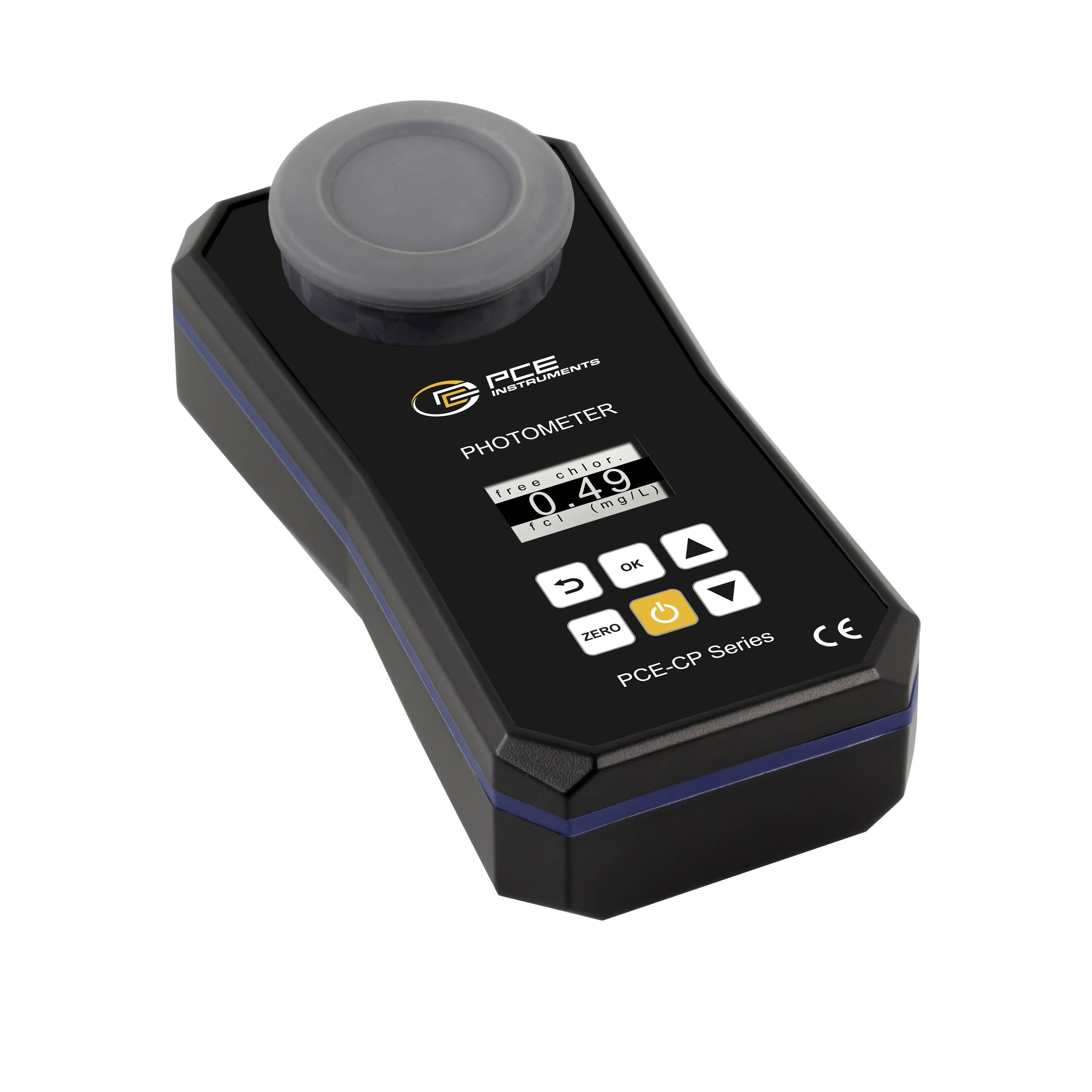 Tragbares PCE-Photometer mit Display und Steuertasten, dargestellt auf weißem Hintergrund.