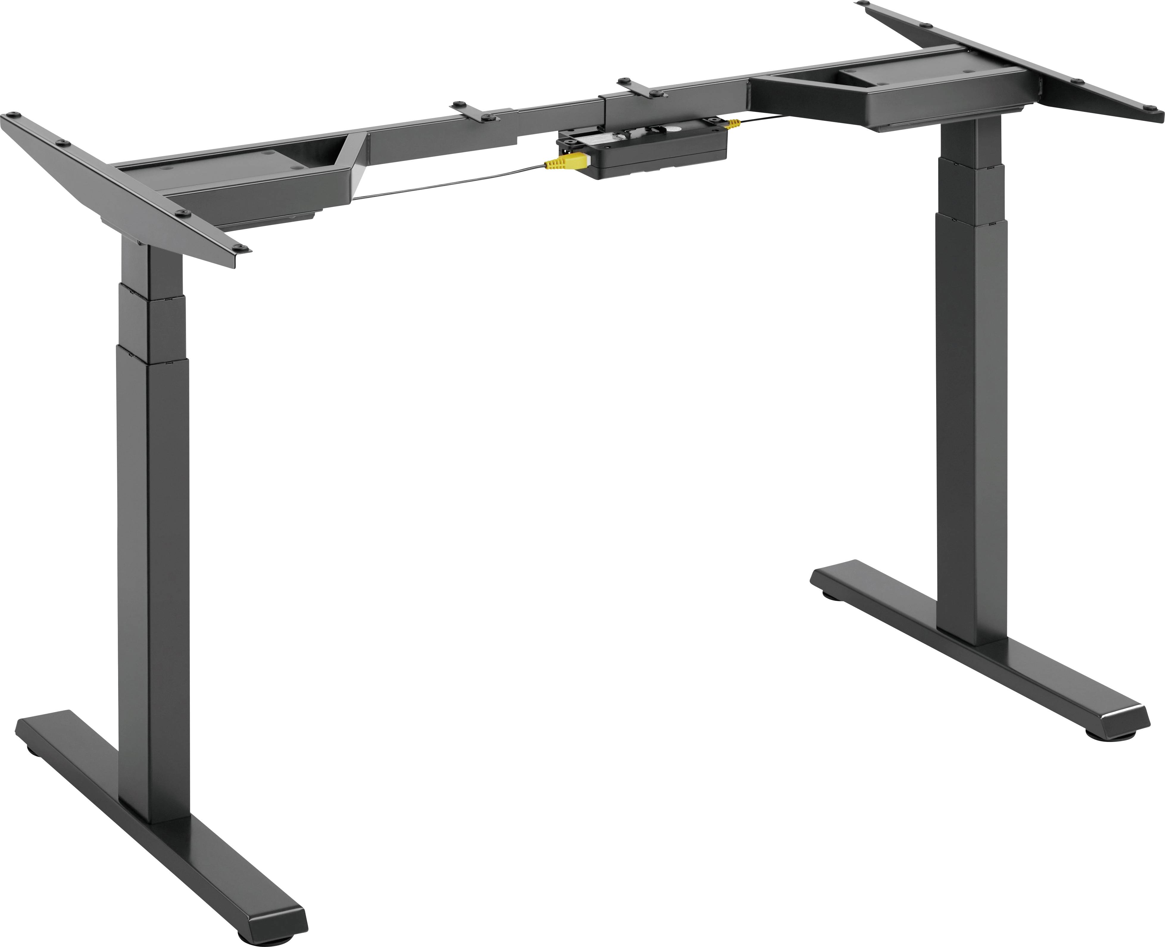 Höhenverstellbares Tischgestell in Schwarz, zwei Motoren, ohne Tischplatte. Ideal für ergonomische Arbeitsplätze im Büro oder Homeoffice.