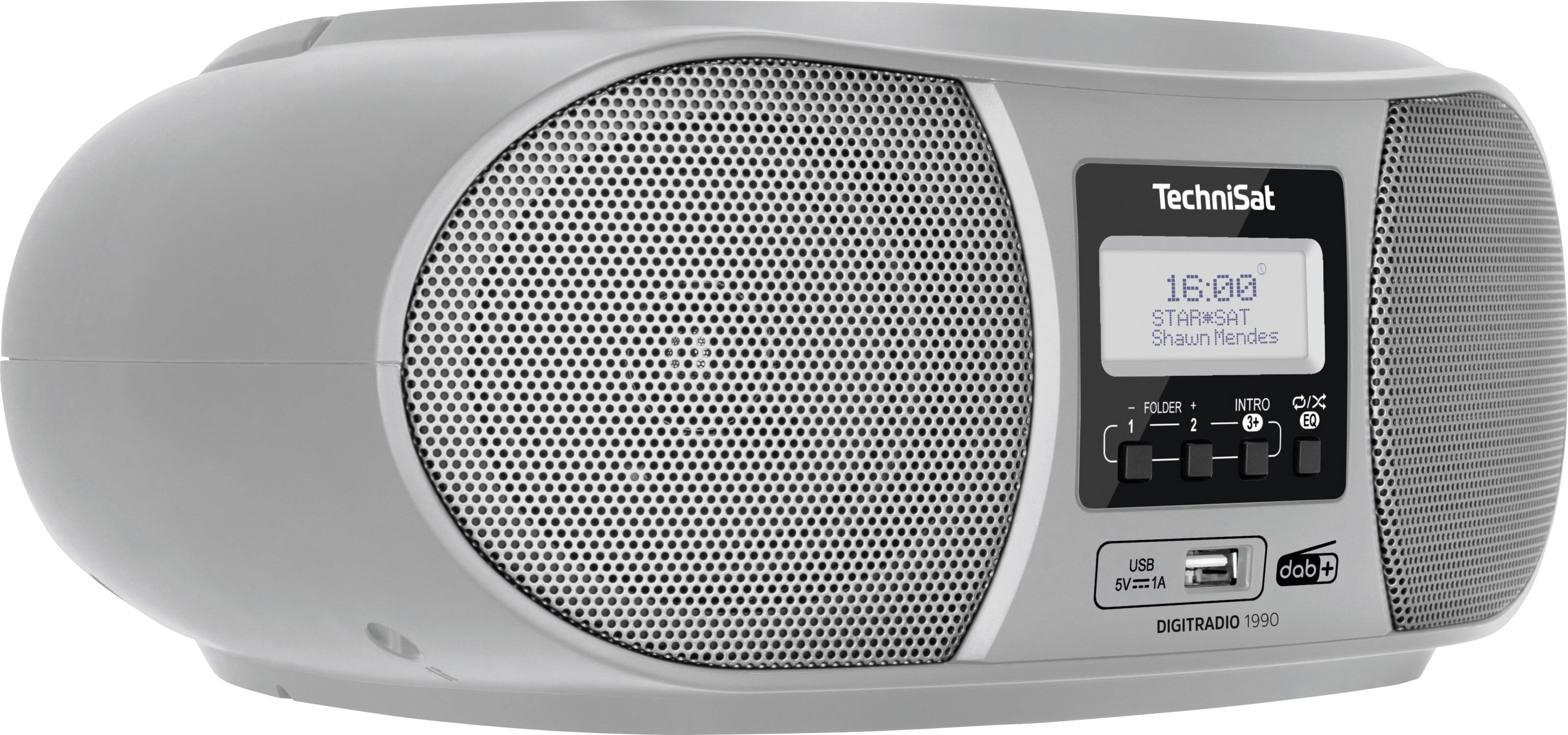 TechniSat DIGITRADIO 1990 CD-Radio DAB+, UKW AUX, Bluetooth®, CD, USB Akku-Ladefunktion, Weckfunktion Silber
