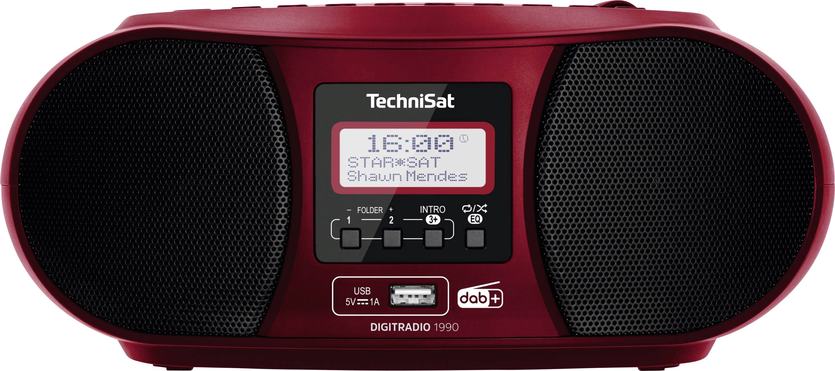 TechniSat DIGITRADIO 1990 CD-Radio DAB+, UKW AUX, Bluetooth®, CD, USB Akku-Ladefunktion, Weckfunktion Rot