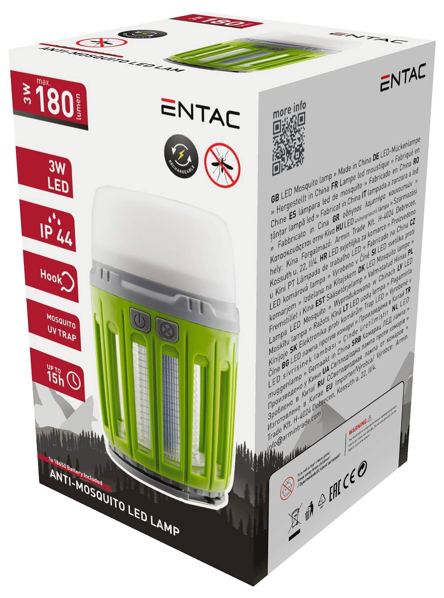 ENTAC Moskito ECL-MOSQ-PL UV-Insektenfänger UV-Licht 3W (Ø x H) 73mm x 133mm Grün 1St.