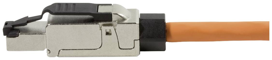Abgeschirmter RJ45-Stecker mit orangefarbenem Kabel