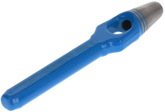 Ein blauer Universalschlagdorn aus Metall und Kunststoff, der zum Stanzen von Löchern in Materialien verwendet wird.