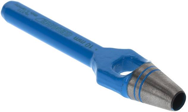 Runder Locheisen aus Metall mit blauem Griff für präzises Schneiden von 10 mm Löchern.