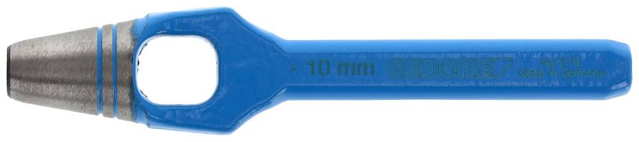 Blauer Revolverlochzangeinsatz von Geohit, Größe 10 mm, Metall vorne mit Kunststoffgriff; hergestellt in Deutschland.