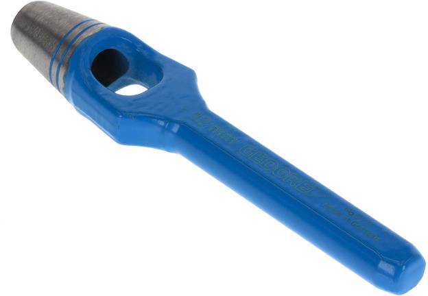 Lochstanzer mit blauem Griff und metallener Öffnung, geeignet zum Stanzen von Materialien.