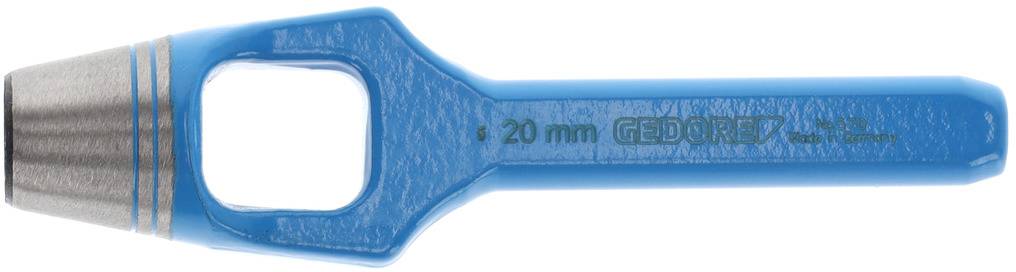 Körnerstanzer mit der Aufschrift '20 mm GEDORE; Made in Germany', blau gefärbt mit silberner, zylindrischer Spitze.