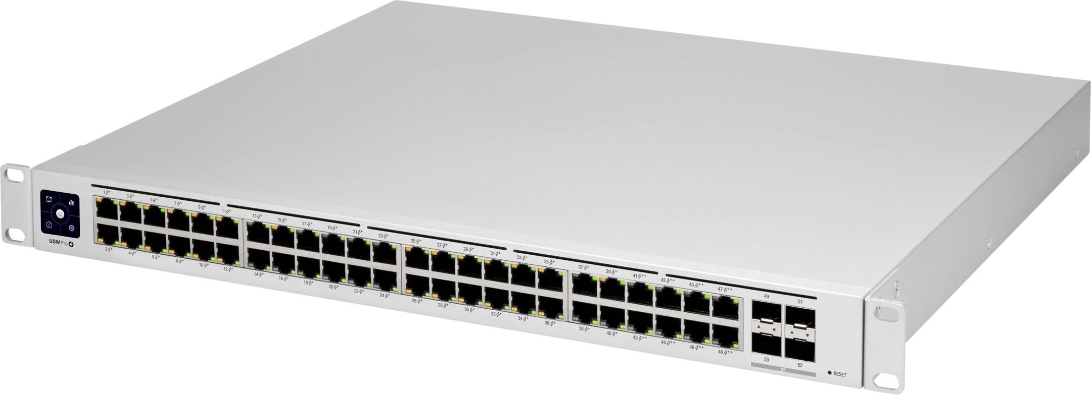 Ein 48-Port-Netzwerk-Switch mit mehreren Ethernet-Anschlüssen, geeignet für große Netzwerke zur Verwaltung und Datenverteilung.