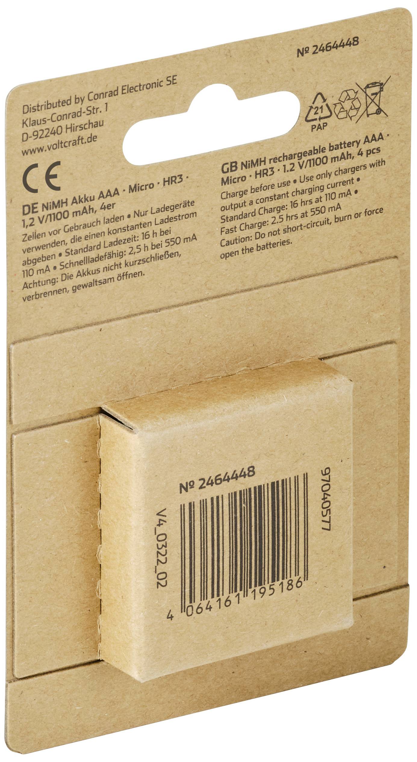 VOLTCRAFT HR03 Micro (AAA)-Akku NiMH 1100 mAh 1.2V 4St.