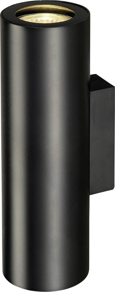 Eine moderne, zylindrische schwarze Wandlampe mit nach oben gerichteter Leuchte. Perfekt für stilvolle Innenbeleuchtung.