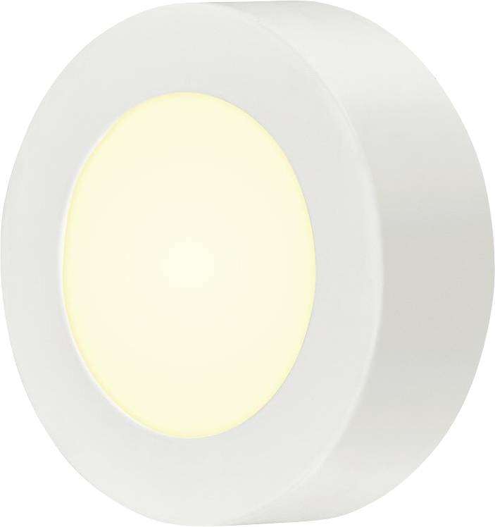 Weiße runde LED-Leuchte mit leuchtendem gelbem Licht in der Mitte. Ideal für moderne Innenbeleuchtung.