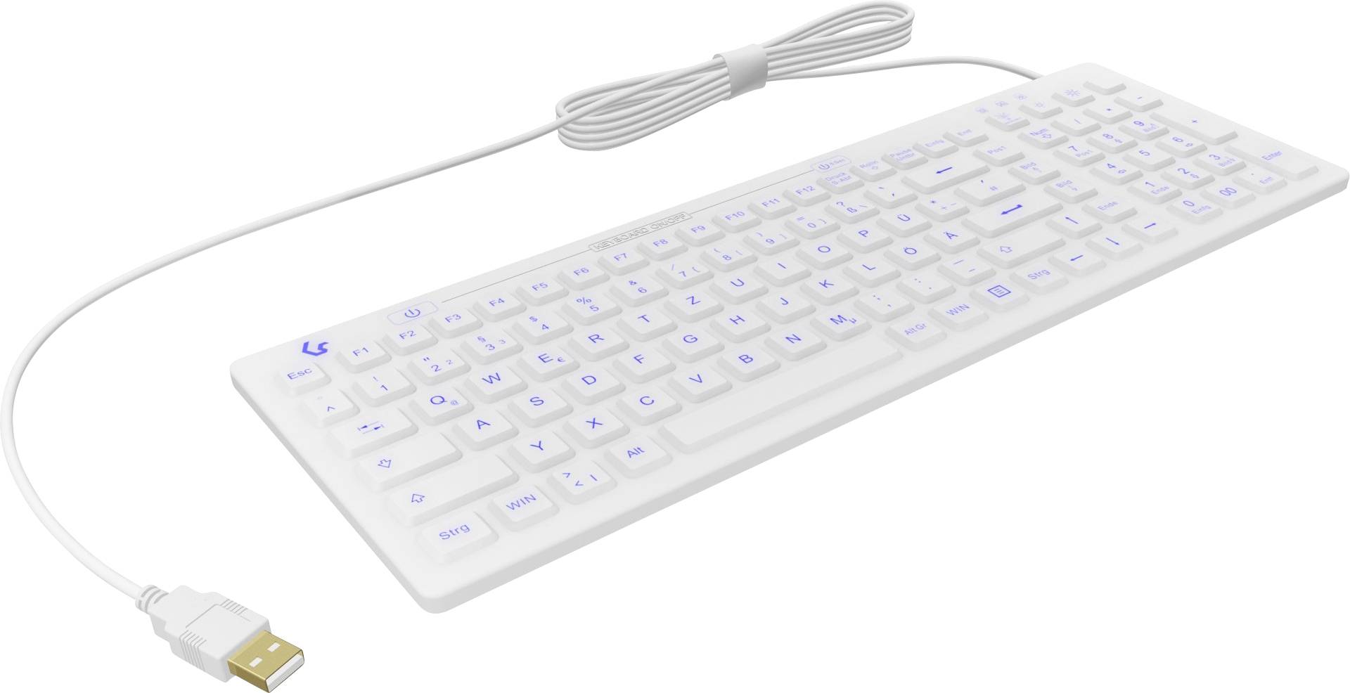 ICY BOX KSK-6031INEL-Wh Kabelgebunden Hygiene-Tastatur Deutsch, QWERTZ Weiß Staubgeschützt, Spritzwassergeschützt, Beleuchtet