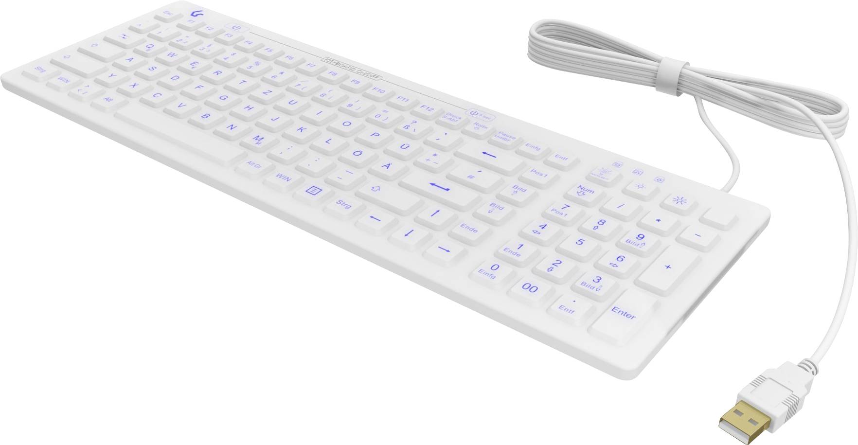 ICY BOX KSK-6031INEL-Wh Kabelgebunden Hygiene-Tastatur Deutsch, QWERTZ Weiß Staubgeschützt, Spritzwassergeschützt, Beleuchtet