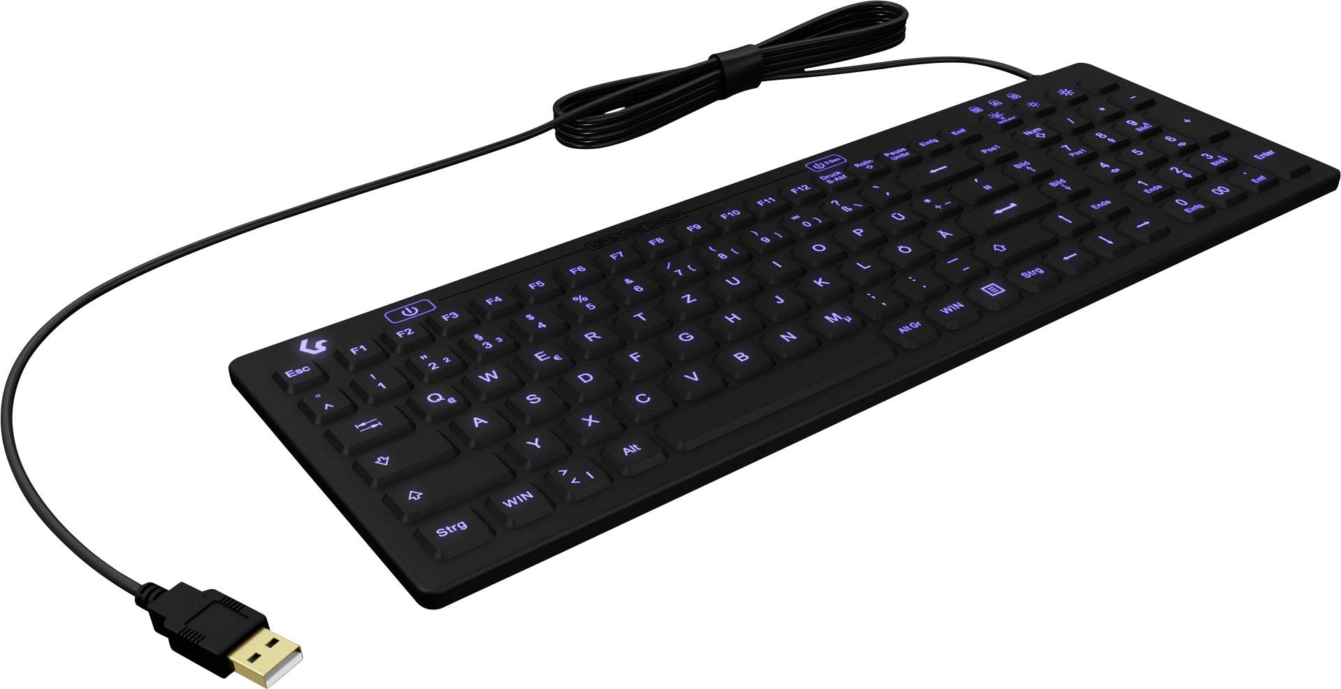 ICY BOX KSK-6031INEL-B Kabelgebunden Hygiene-Tastatur Deutsch, QWERTZ Schwarz Staubgeschützt, Spritzwassergeschützt, Beleuchtet