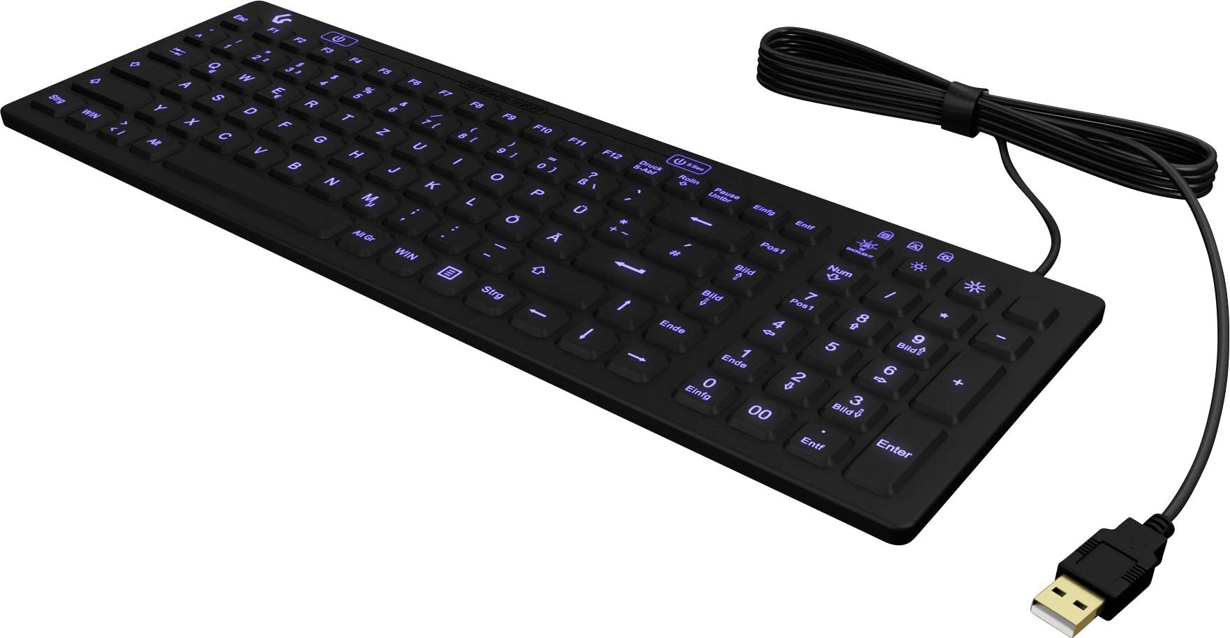 ICY BOX KSK-6031INEL-B Kabelgebunden Hygiene-Tastatur Deutsch, QWERTZ Schwarz Staubgeschützt, Spritzwassergeschützt, Beleuchtet