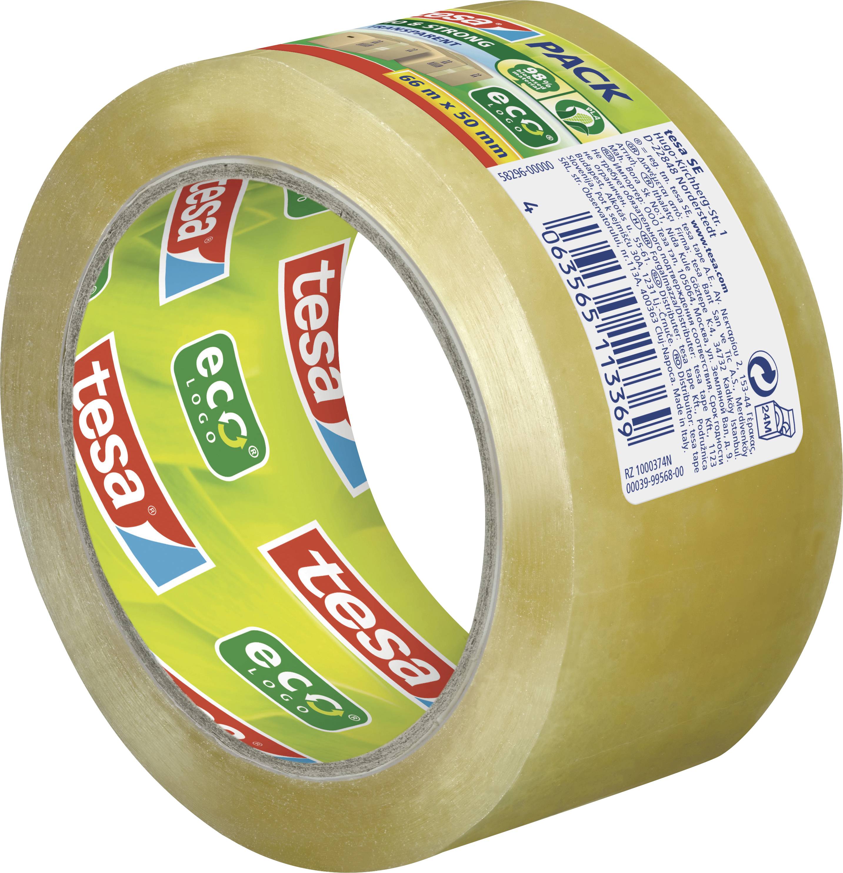 Tesa BIO & STRONG 58296 Packband Transparent (L x B) 66m x 50mm 1St.