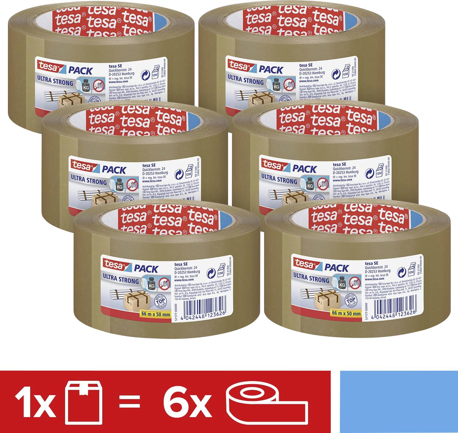 Tesa ULTRA STRONG 57177 Packband Braun (L x B) 66 m x 50 mm 6 St.