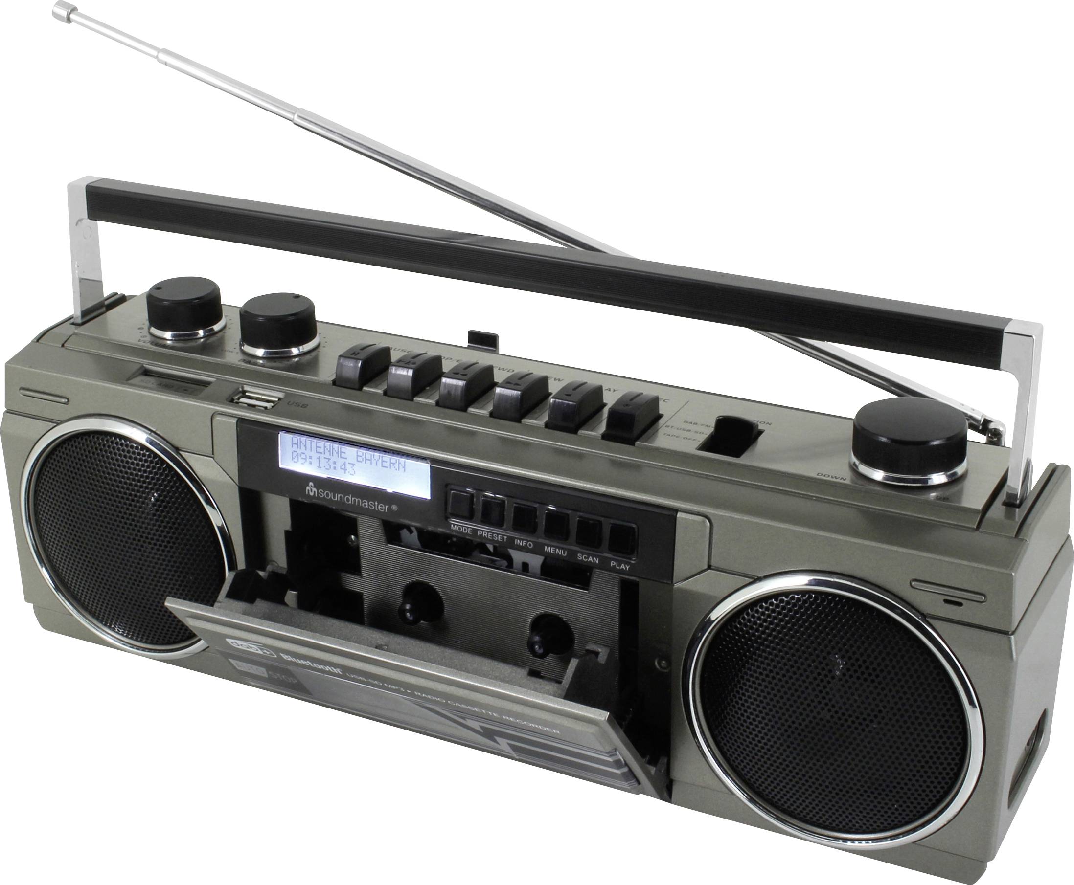 soundmaster SRR70TI Tragbarer Kassettenspieler MP3 Aufnahmefunktion, Inkl. Mikrofon, Weckfunktion Grau