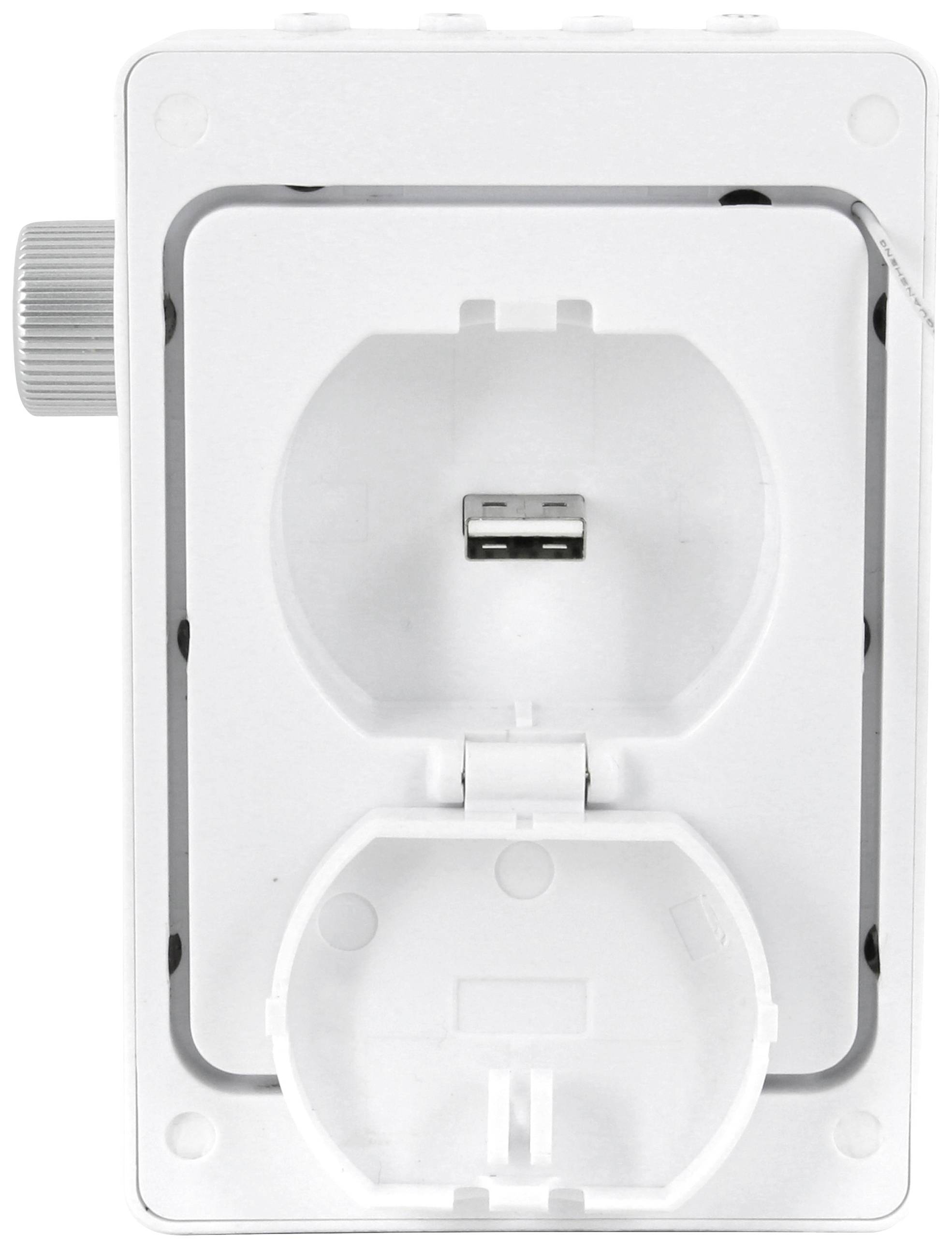 Soundmaster DAB60WE Steckdosenradio DAB+, UKW Bluetooth®, USB Freisprechfunktion, Inkl. Mikrofon, spritzwassergeschützt