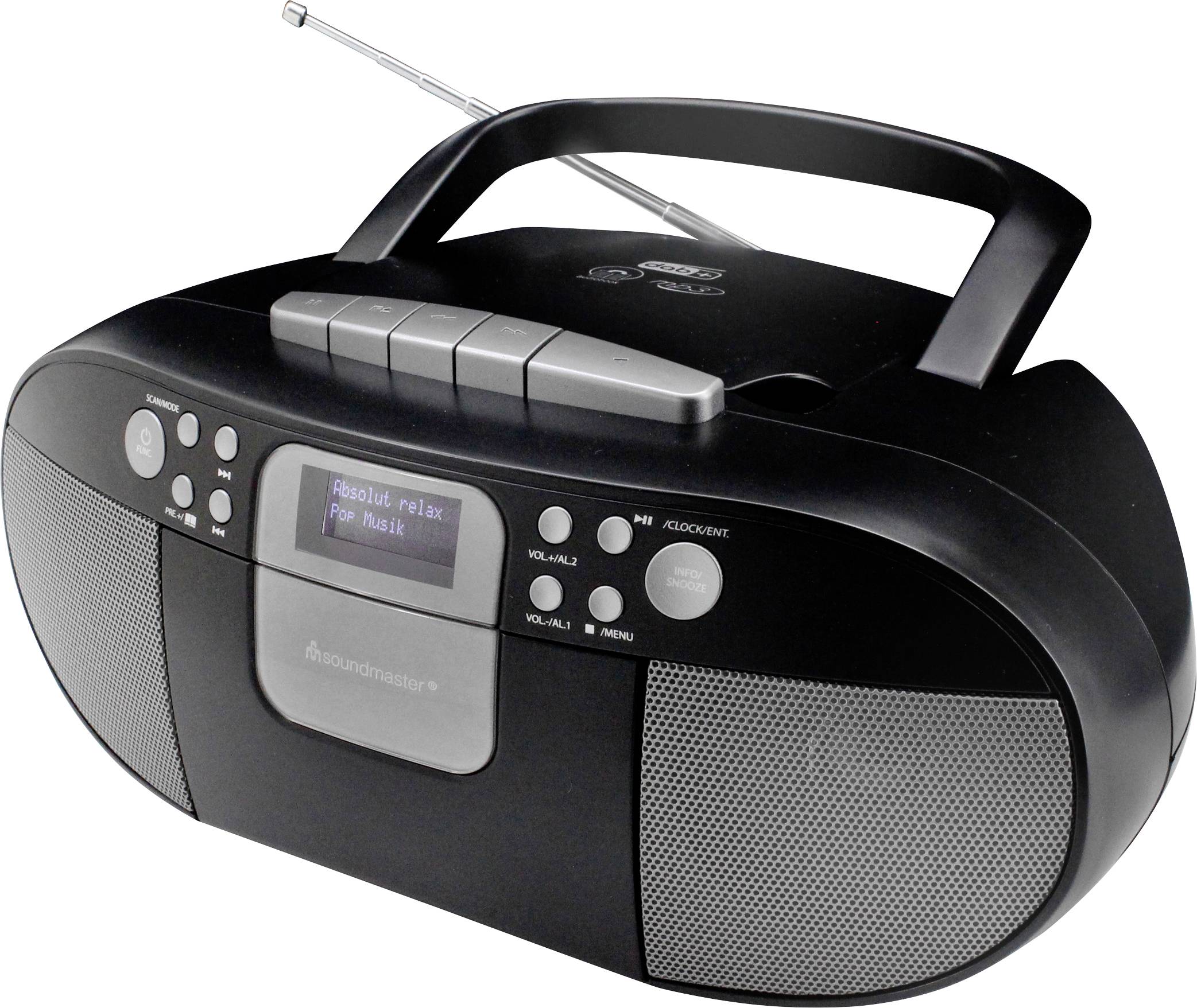 soundmaster SCD7800SW Kassettenradio DAB+, UKW AUX, CD, Kassette, USB Weckfunktion Schwarz