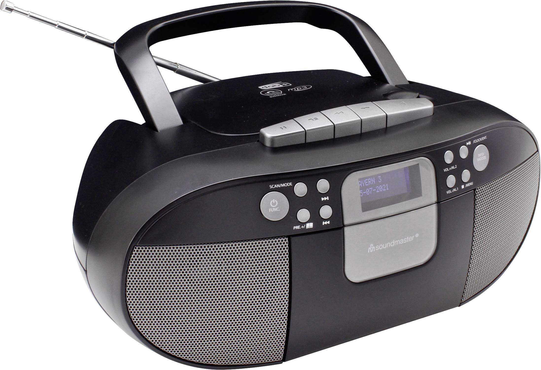 Soundmaster SCD7800SW Kassettenradio DAB+, UKW AUX, CD, Kassette, USB Weckfunktion Schwarz