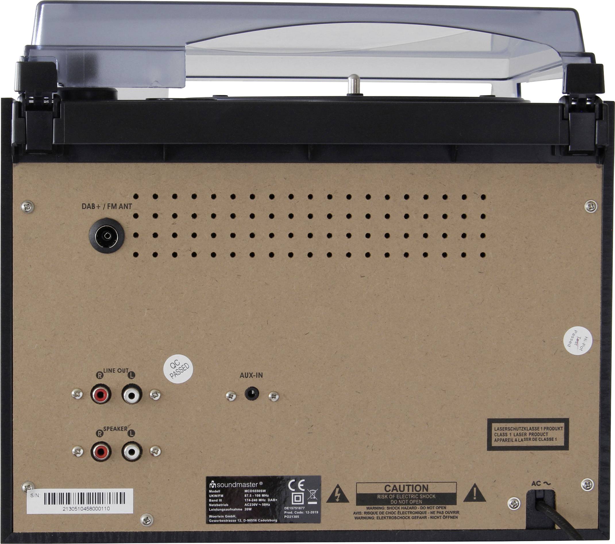 soundmaster MCD5550SW Stereoanlage AUX, Bluetooth®, CD, DAB+, Kassette, Plattenspieler, Radiorecorder, UKW, USB, Aufnahmefunktion, Inkl