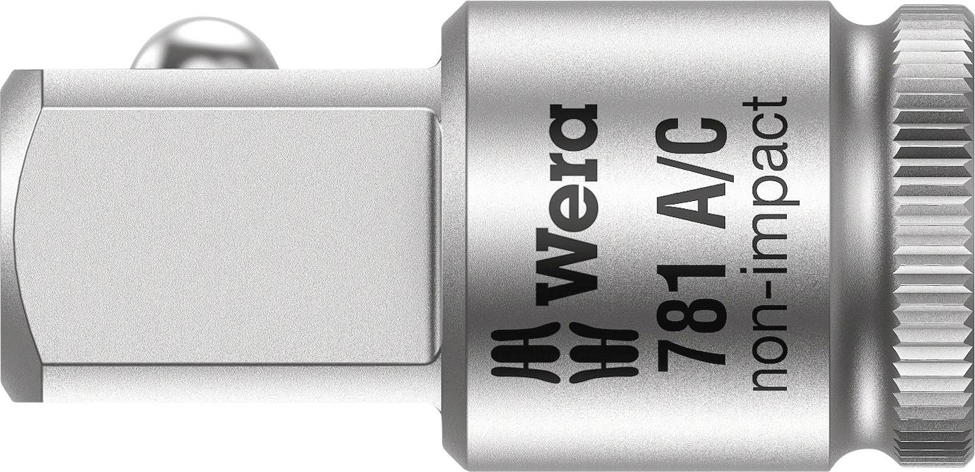 Wera 781 A/C Steckschlüsseladapter in silberner Farbe, mit Sechskantaufnahme. Aufschrift 'non-impact' auf der Seite.