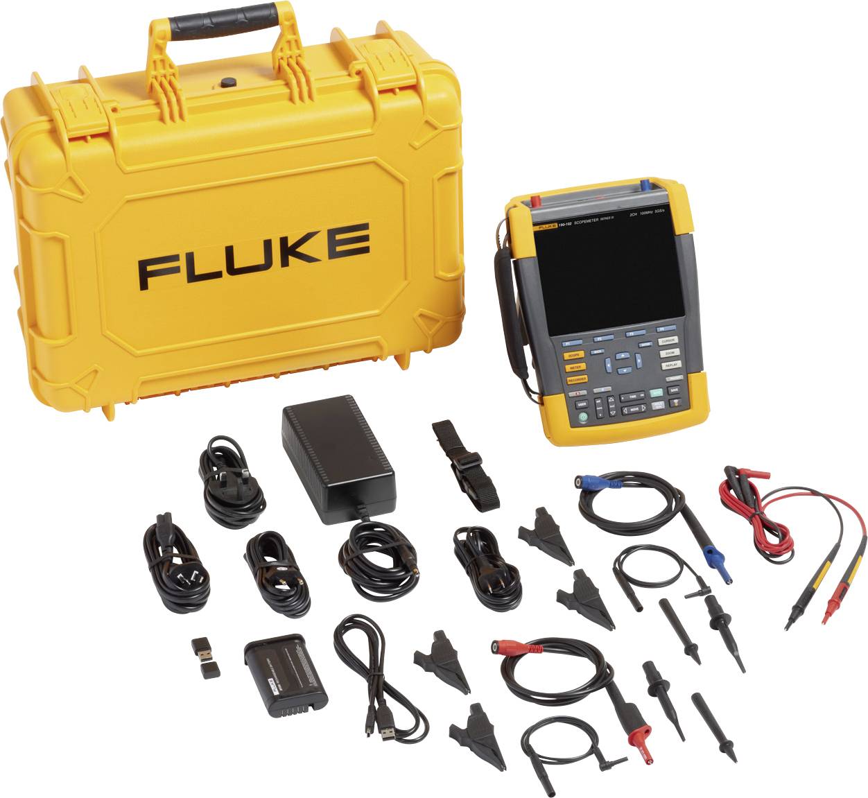 Fluke 190-102-III Hand-Oszilloskop 100MHz 2-Kanal 1.25 GSa/s 30 kpts 8 Bit 1 Set