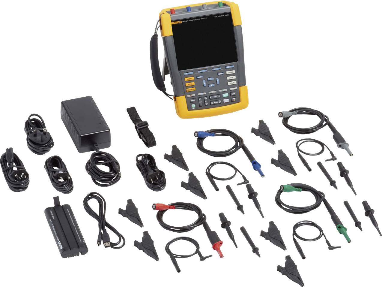 Fluke 190-104-III Hand-Oszilloskop 100MHz 4-Kanal 1.25 GSa/s 30 kpts 8 Bit 1 Set