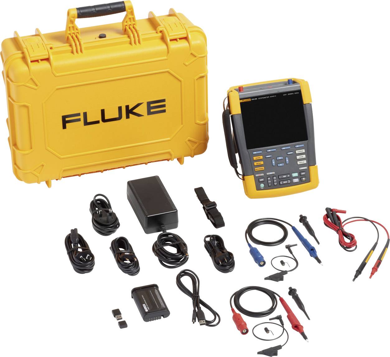 Fluke 190-202-III-S Hand-Oszilloskop 200MHz 2-Kanal 2.5 GSa/s 30 kpts 8 Bit 1 Set