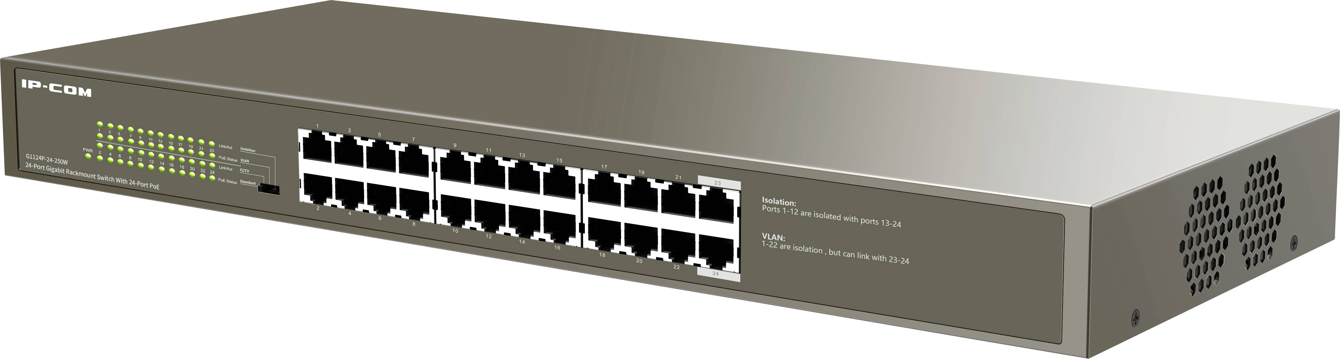 IP-COM Networks G1124P-24-250W Netzwerk Switch 24 Port 10 / 100 / 1000 MBit/s PoE-Funktion