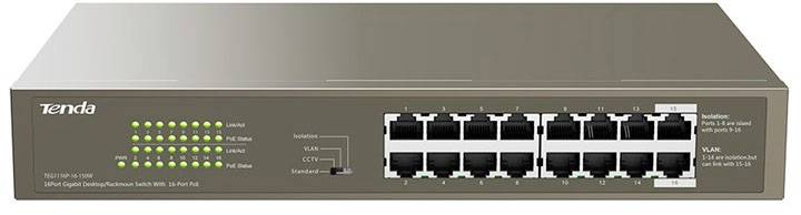 Tenda TEG1116P-16-150W Netzwerk Switch 16 Port 10 / 100 / 1000 MBit/s PoE-Funktion