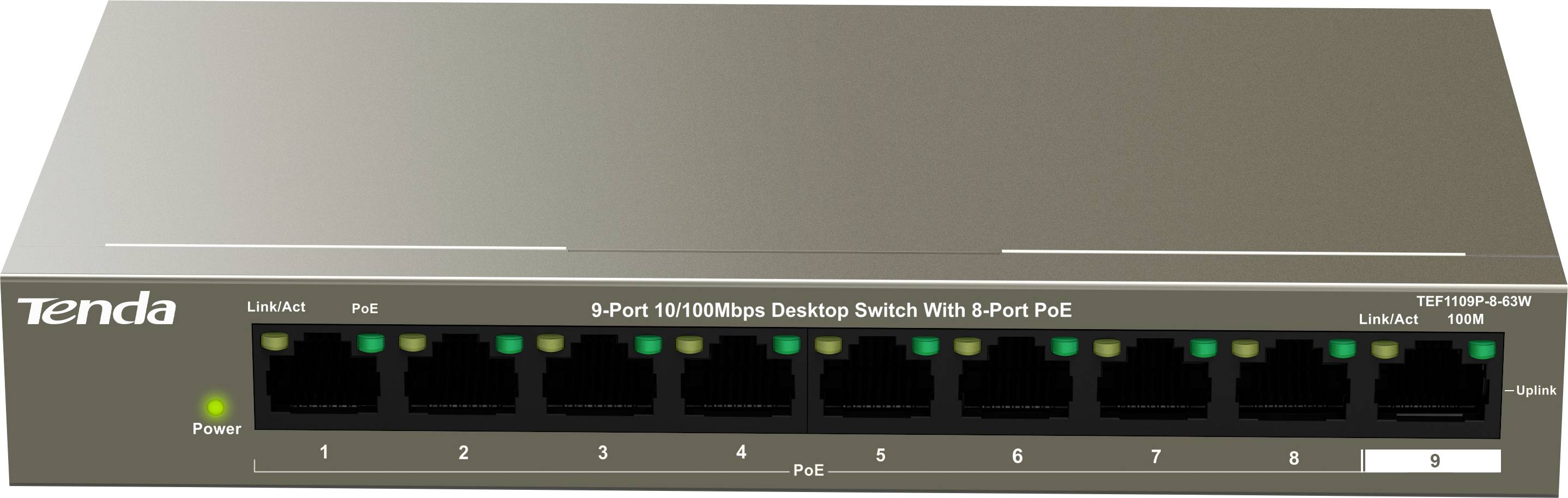 Tenda TEF1109P-8-63W Netzwerk Switch 8 + 1 Port 10 / 100 MBit/s PoE-Funktion