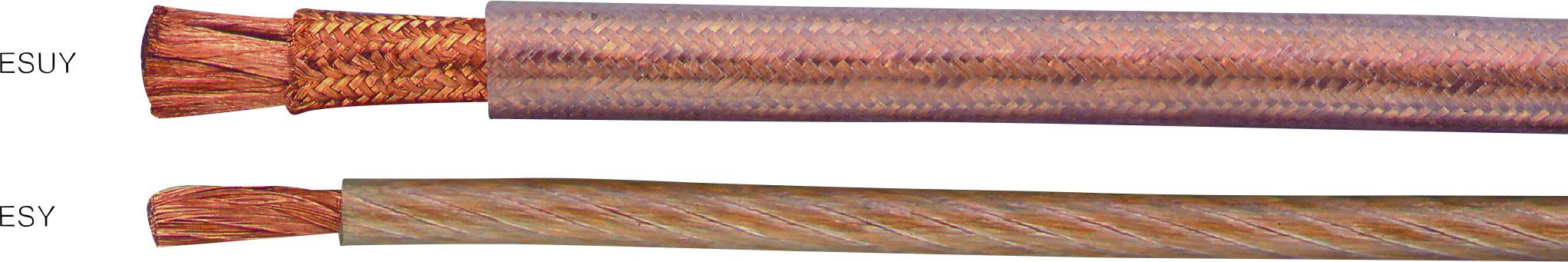 Nahaufnahme von zwei rotbraunen, geflochtenen Kabeln. Das obere Kabel ist dicker und hat mehr verdrillte Drähte im Inneren als das untere.