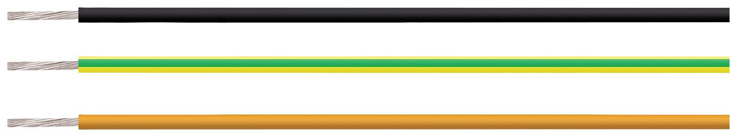 Drei Stromkabel: oben schwarz, Mitte grün-gelb gestreift, unten orange. Kabel zeigen farbliche Kennzeichnung für unterschiedliche Funktionen.