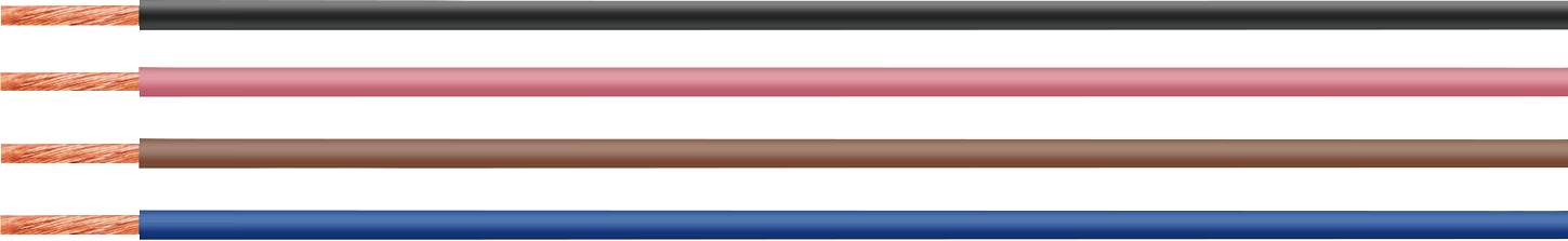 Vier isolierte Drähte in Schwarz, Rot, Braun und Blau, nebeneinander liegend, zeigen verschiedene Kabeltypen mit farbcodierten Isolierungen.