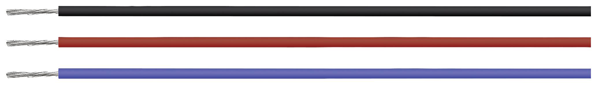 Drei elektrische Kabel in Schwarz, Rot und Blau nebeneinander. Jedes Kabel hat exponierte Enden aus Metall.