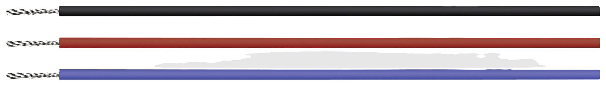 Drei isolierte Kabel in Schwarz, Rot und Blau liegen horizontal nebeneinander.